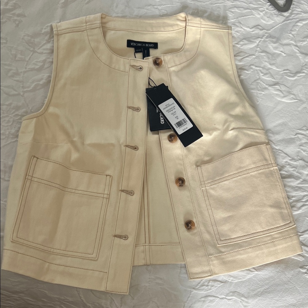 Veronica Beard Beige Button-Front Vest
